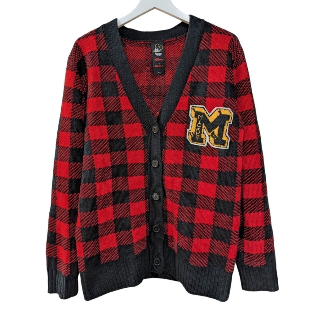 Disney x Forever 21 Mickey Mouse 90th Anniversary Buffalo Plaid Cardigan Size M